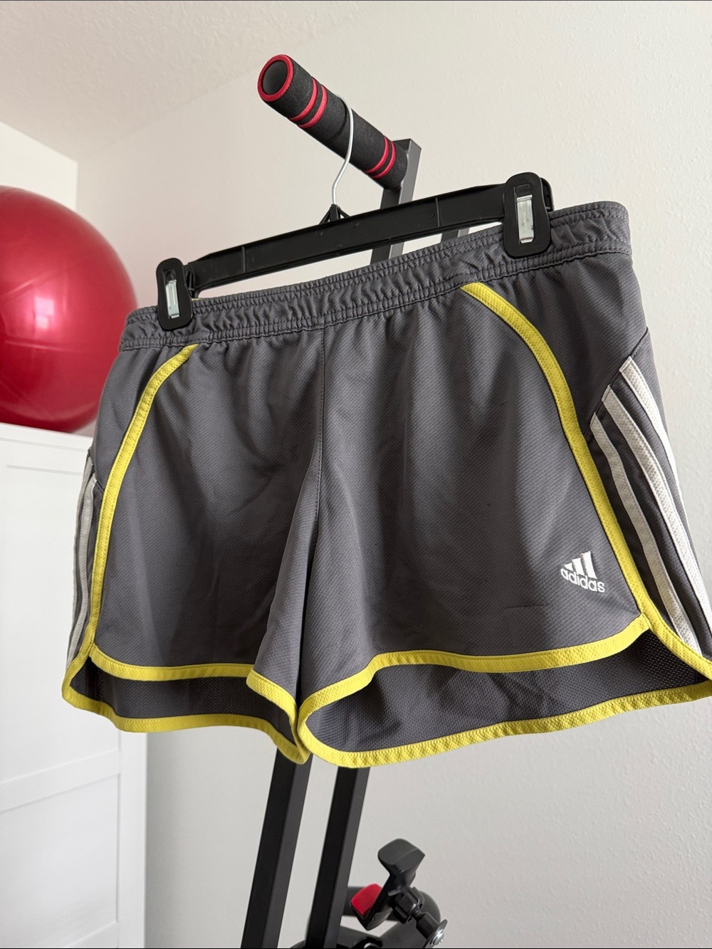 adidas Women's Gray Athletic Shorts with Yellow Trim